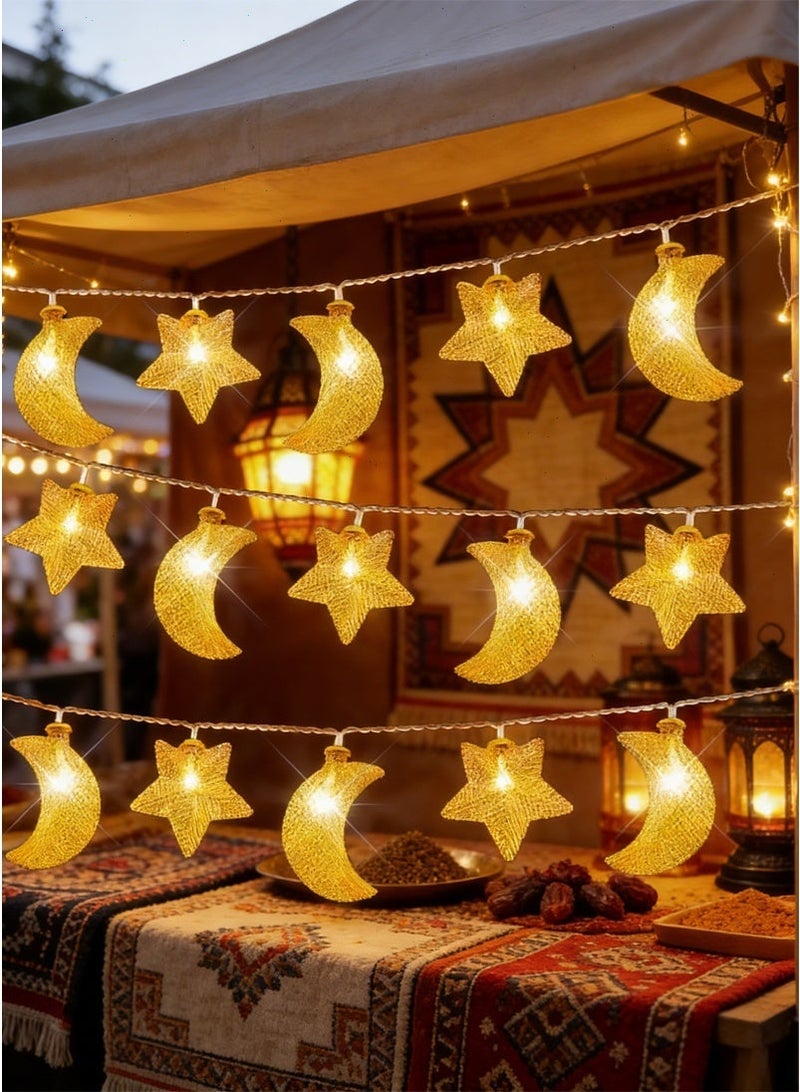 أضواء رمضان ، 20 ليد الستار أضواء الزخرفية ، 3 متر الدافئة الأبيض للماء القمر ستار سلسلة أضواء لنافذة غرفة المعيشة شرفة في الهواء الطلق احتفالي - Image 1